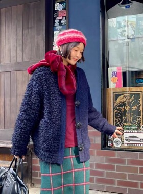 FreshMany原创设计冬日bi备酒红色毛毛环保皮草围巾秋冬保暖围脖