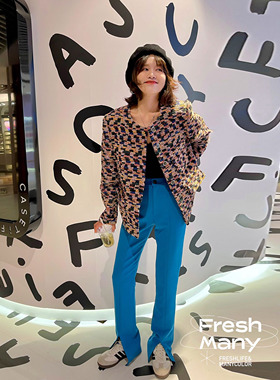 高级感！宇宙最时髦甜酷配色小香粗花呢外套小众编织上衣西服女