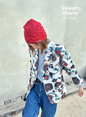 限定印花2.0 英国进口面料 时髦自由向往花卉羊毛呢西装外套秋冬