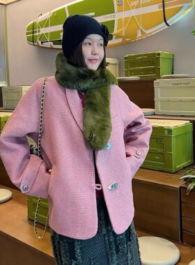 限量！甜而不腻梦幻樱花粉西装小众设计感宽松休闲外套西服上衣