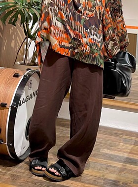 烟熏乌木 日本重磅100%全亚麻松紧腰慵懒风显瘦阔腿裤高级直筒裤