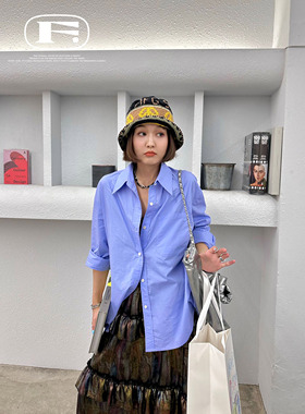 玩转秋日配色 雪青紫色小众设计感衬衫女宽松长袖上衣2023春秋