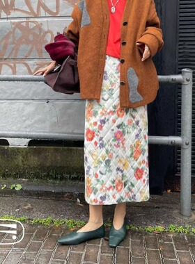 摩登波多尔法式艺术提花绗缝棉裙小众设计师款半身裙高腰直筒裙