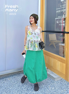 美式复古城市户外风工装裙半身裙抽绳休闲百搭高腰显瘦a字长裙