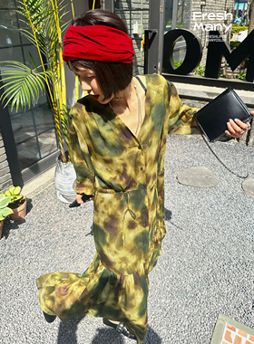 仲夏巴黎周末 法式慵懒艺术晕染连衣裙 2way两穿可咸可甜显瘦长裙