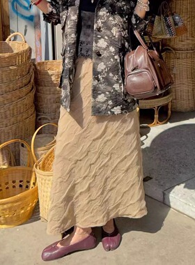 流浪诗人高级感时髦垂感高弹褶皱半裙高腰显瘦鱼尾裙纸片人a字裙