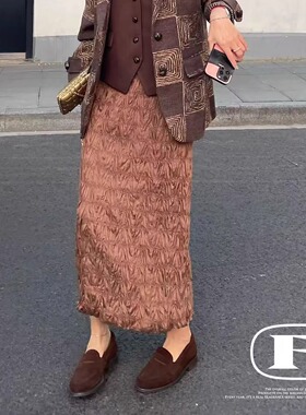 拯救衣橱刚需单品丝滑巧克力高级质感弹力褶皱半裙百搭显瘦直筒裙