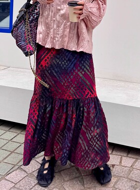 缪斯中古艺术织花时髦晕染显瘦半裙高级百搭高腰弹力鱼尾裙a字裙