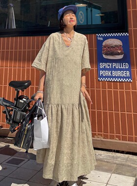 FreshMany重工刺绣奶茶色连衣裙法式复古雕花长裙高级气质仙女裙