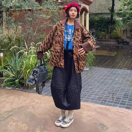 这条裙型我跪了～小众设计师款cdg暗黑系高腰遮肉花苞半裙廓形裙