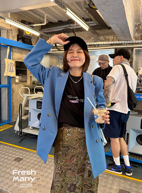 FreshMany du家雾霾蓝春夏西装外套女韩版宽松复古休闲高级感西服