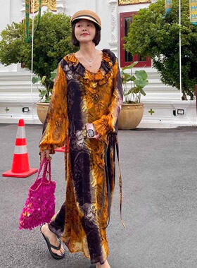 欢愉南法假日法式浪漫提花晕染飘逸灵动连衣裙高级感印花慵懒长裙