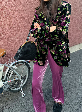 限量 美无边界 花朵重磅真丝绒西装桑蚕丝外套女