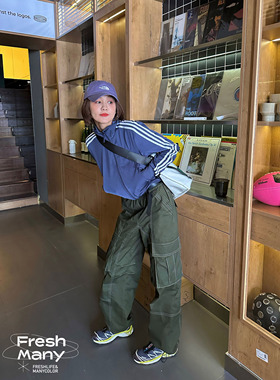 FreshMany美式复古工装裤辣妹宽松束脚阔腿裤高街休闲口袋运动裤