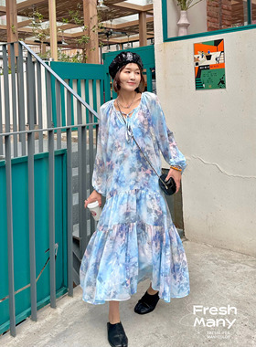 限量9件！氛围感法式浪漫晕染连衣裙仙气重工幻彩高级感气质长裙