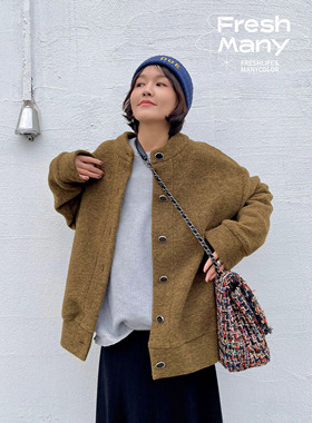 独家限量 重磅vintage烟草青橄榄奶奶羊毛外套 慵懒时髦复古开衫