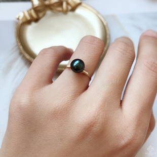 酷似大溪地优化天然黑珍珠戒指简约时尚女款14K注金纯手工订制
