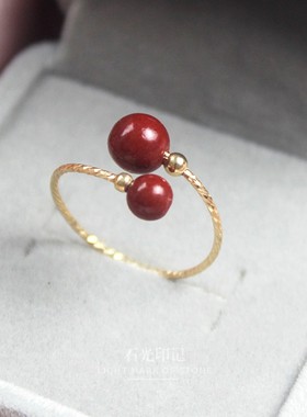 天然朱砂14K注金不褪色女士戒指