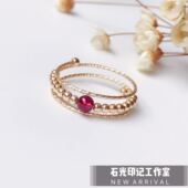 石光印记原创14K包金多层弹簧戒指女生指环尾戒石榴石转运珠礼物