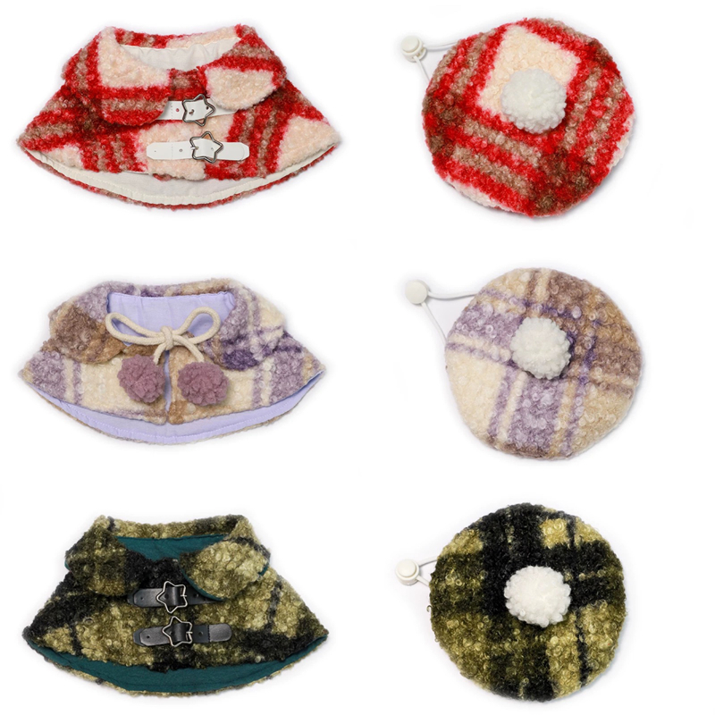 格纹毛呢围脖小披肩帽子圣诞新年宠物服饰猫咪狗狗英伦风雷帽斗篷