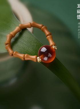 新中式禅意橄榄核竹节玛瑙戒指