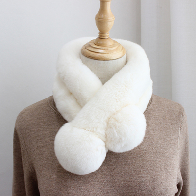 真毛獭兔毛双球加厚保暖围巾