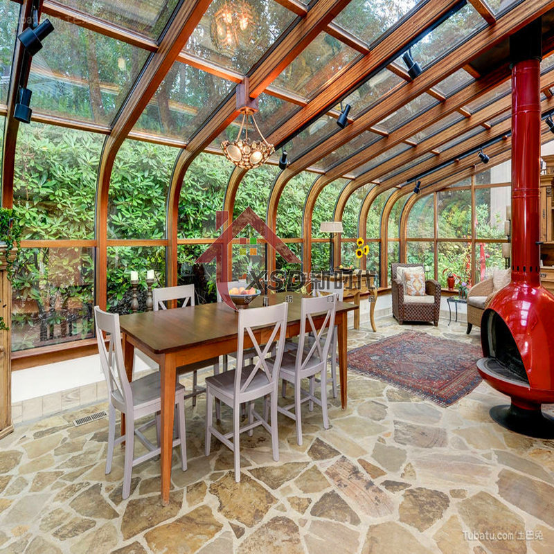 欧式花园弧形阳光房铝包木封露台阳台保温密封隔音隔热断桥铝门窗