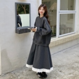 【现货】深灰色花边拼接卫衣半裙套装296A-8167-P185-K298，女装套装/套裙，浙宝296A