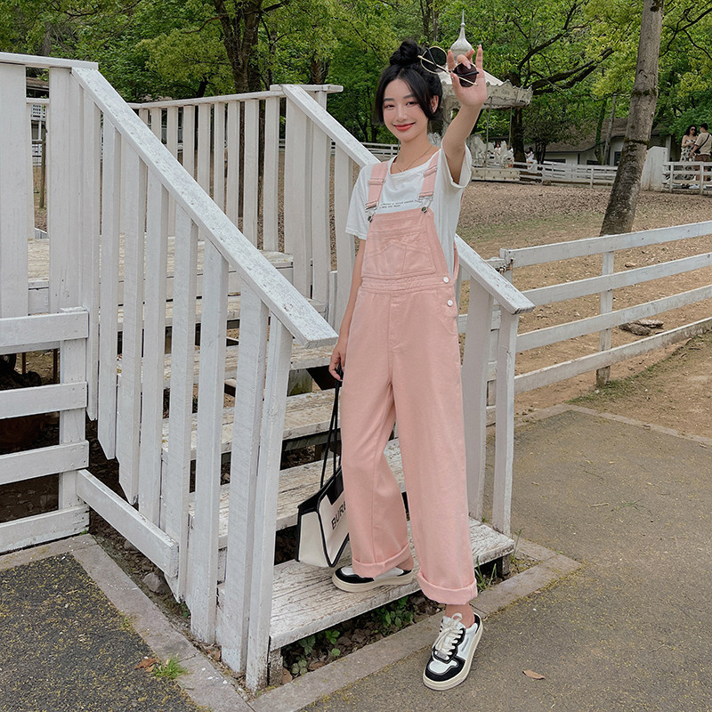 小个子宽松背带连体裤女2025夏季款休闲时尚设计感粉色减龄连身裤,女装套装/套裙,浙宝296A