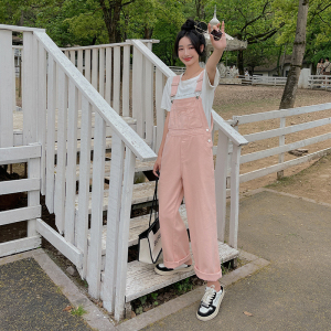 小个子宽松背带连体裤女2025夏季款休闲时尚设计感粉色减龄连身裤图片