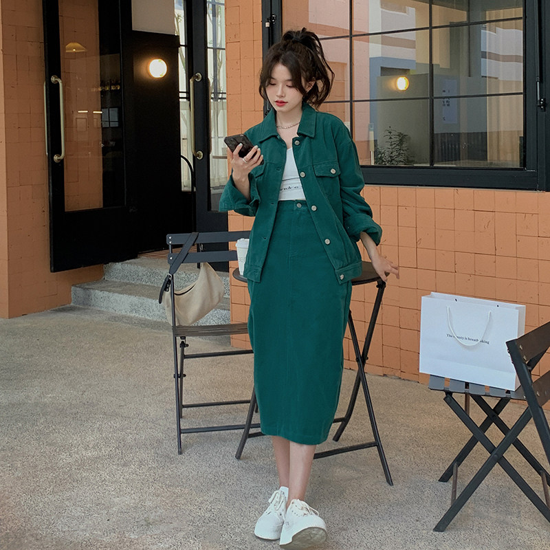 296A【秋装现货】新款2023秋季墨绿色半裙减龄套装2230P145K208,女装套装/套裙,浙宝296A