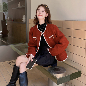 【新款现货】新款秋冬圣诞红新年红小香风加厚外套2335-P160-K218图片