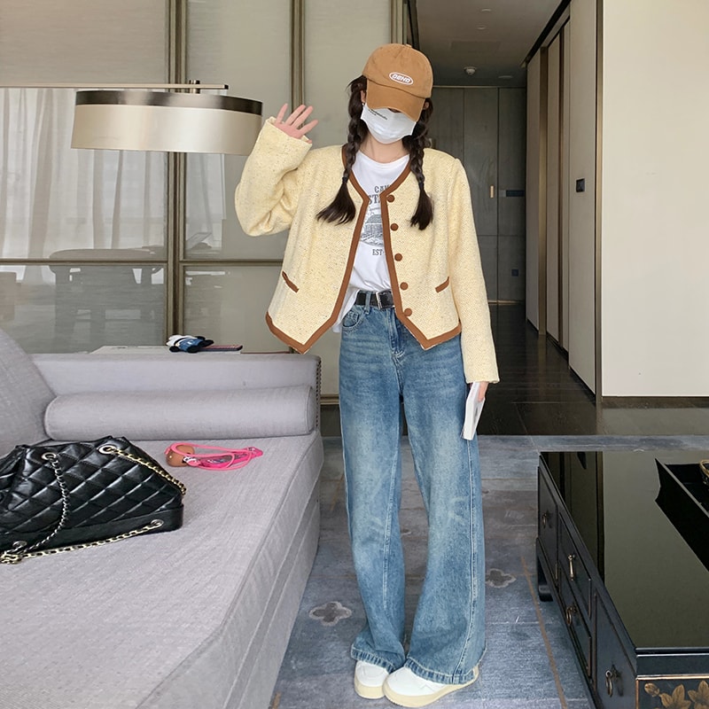 黄色法式复古小香风外套女短款2025春秋新款气质百搭显瘦早秋上衣,女装短外套,浙宝296A