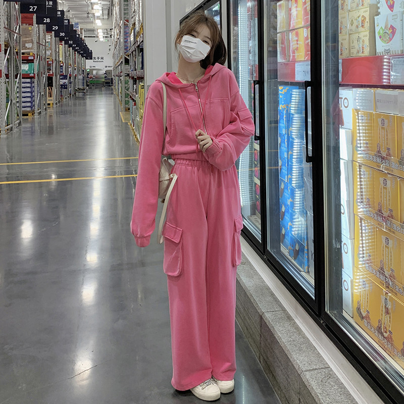 296A【秋装新款】2023休闲火龙果色卫衣套装2339-P180K238,女装运动套装,浙宝296A