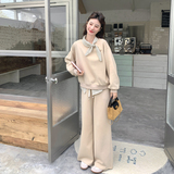 【新款现货】杏色卫衣蝴蝶结领拼接套装296A-8190-P195-K318，女装套装/套裙，浙宝296A