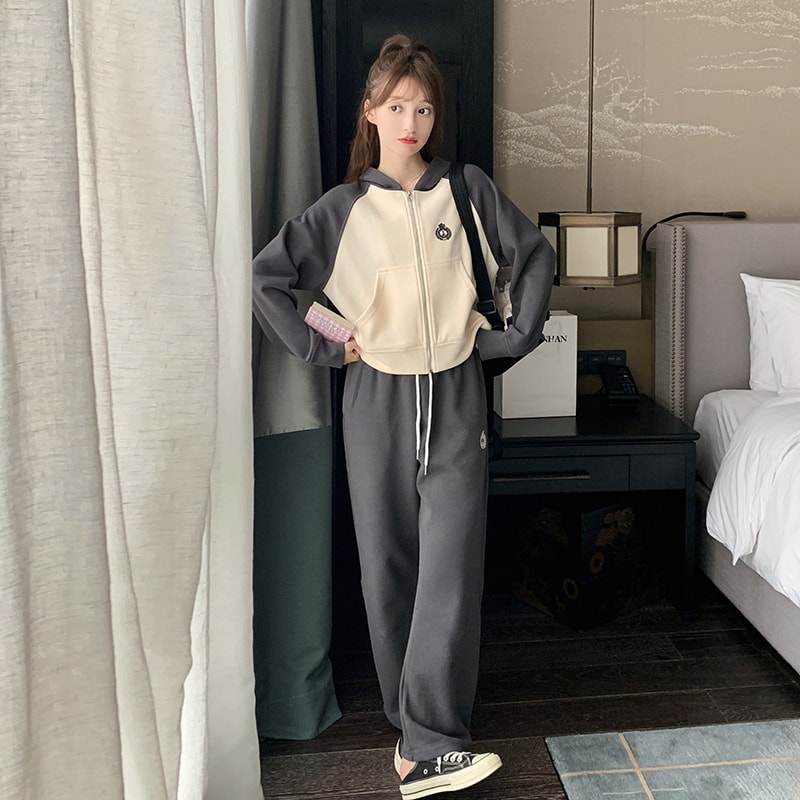 296A【秋季新款】2023撞色休闲减龄卫衣套装2343-P165-K218，女装运动套装，浙宝296A