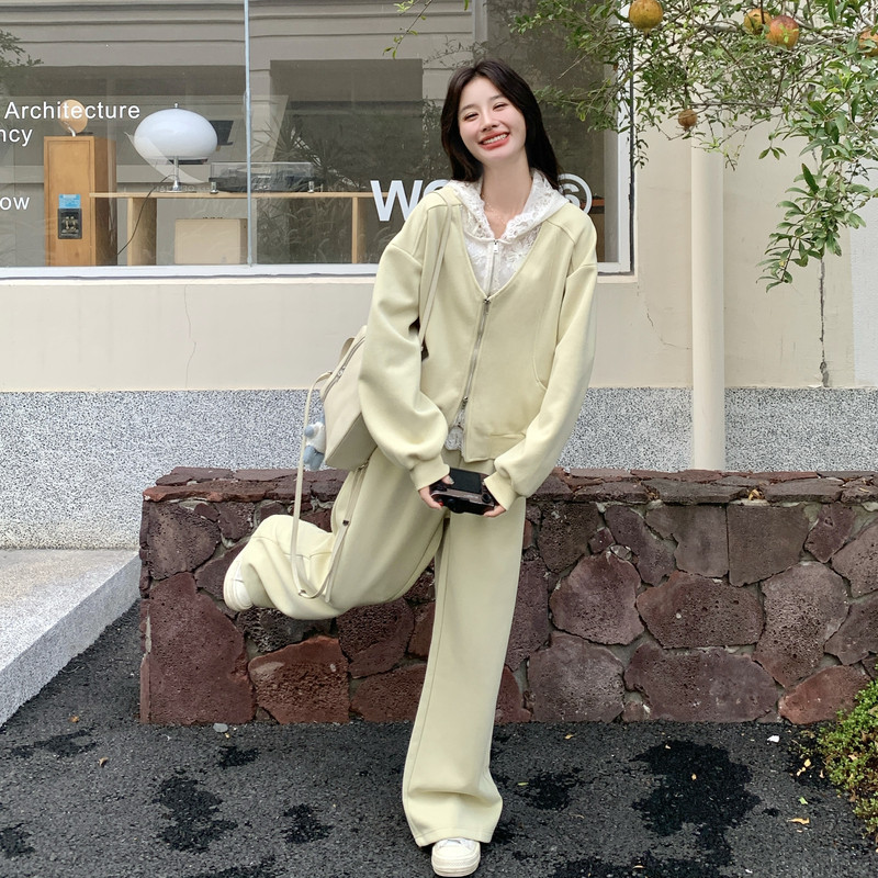 【新款现货】蕾丝拼接奶黄色卫衣套装296A-8181-P195-K318,商品下架区,浙宝296A