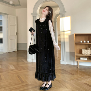 【新款现货】灯芯绒珍珠背心裙蕾丝打底套装296A-8188-P195-K318，女装连衣裙，浙宝296A