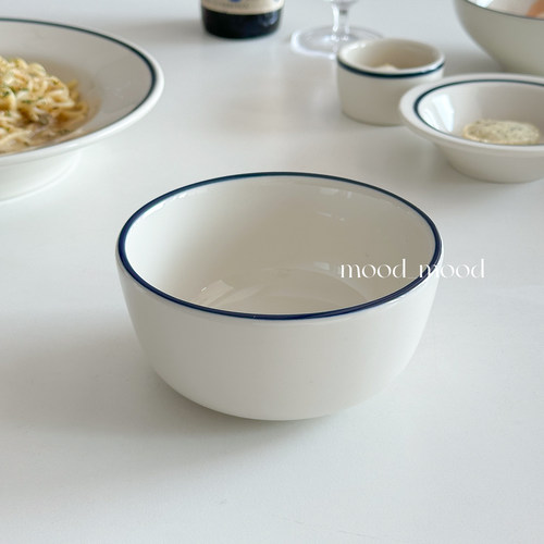 moodboard 蓝线条系列/直身米饭碗 白色早餐厚实陶瓷西餐韩式ins