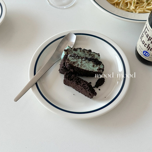 7寸圆盘白色厚实陶瓷西餐韩式 甜品碟 ins 蓝线条系列 moodboard