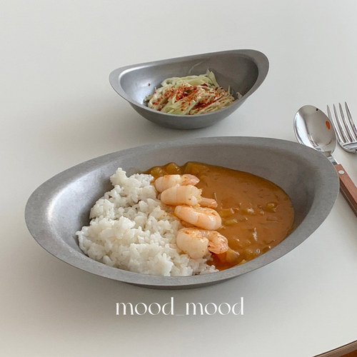 moodboard 雪花椭圆船碗 复古做旧304不锈钢bistro西餐凉菜韩式