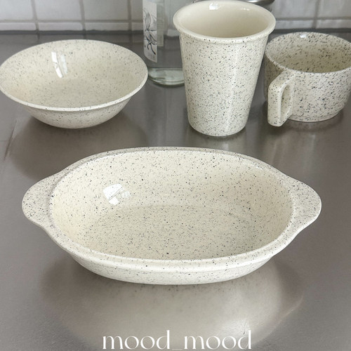 moodboard 奶油墨点系列/椭圆双耳碗 烤碗焗饭咖喱韩式陶瓷饭碗