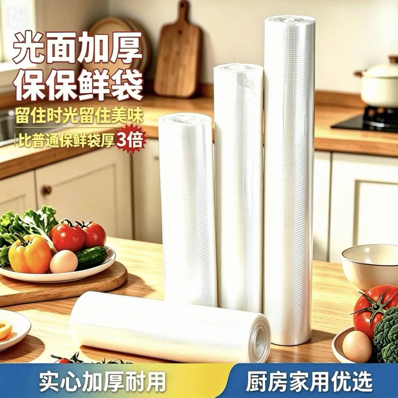 【光面特厚】家用食品级全新PE材料冰箱微波炉耐高温点断式保鲜袋