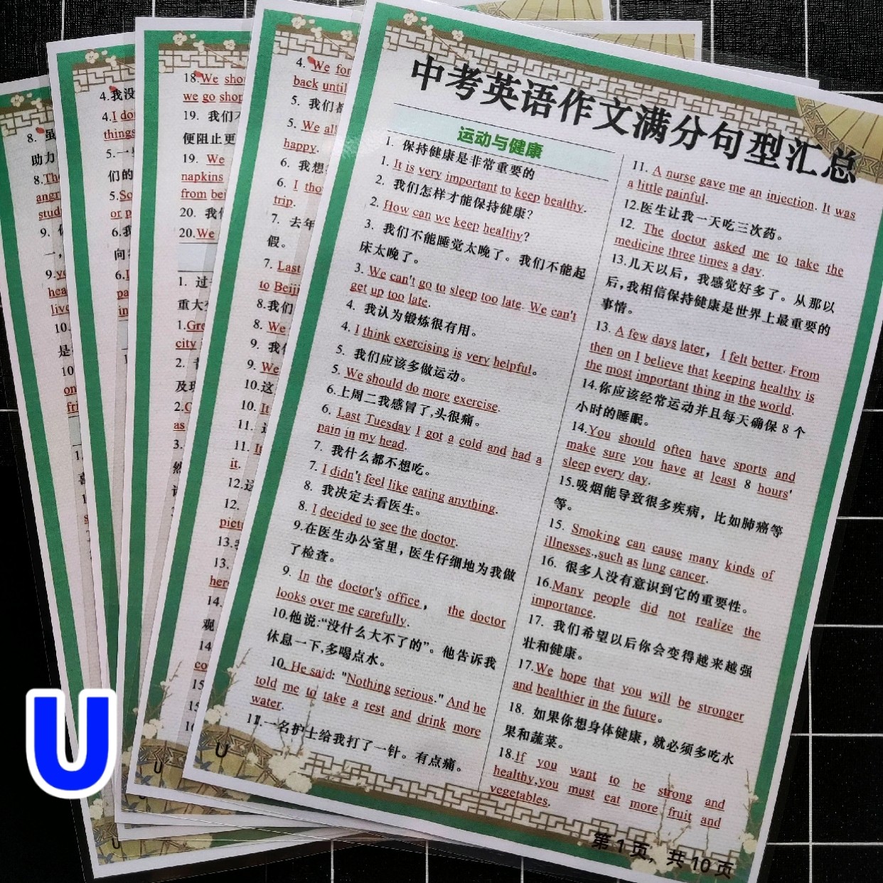 初中英语中考作文满分写作优美句型汇总素材高分句子训练学习卡片