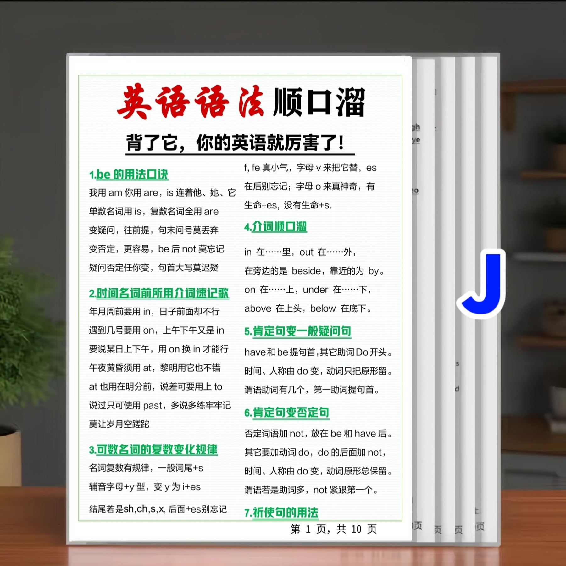 英语语法顺口溜大全口诀速记知识点总结初中小学背诵益智学习卡片