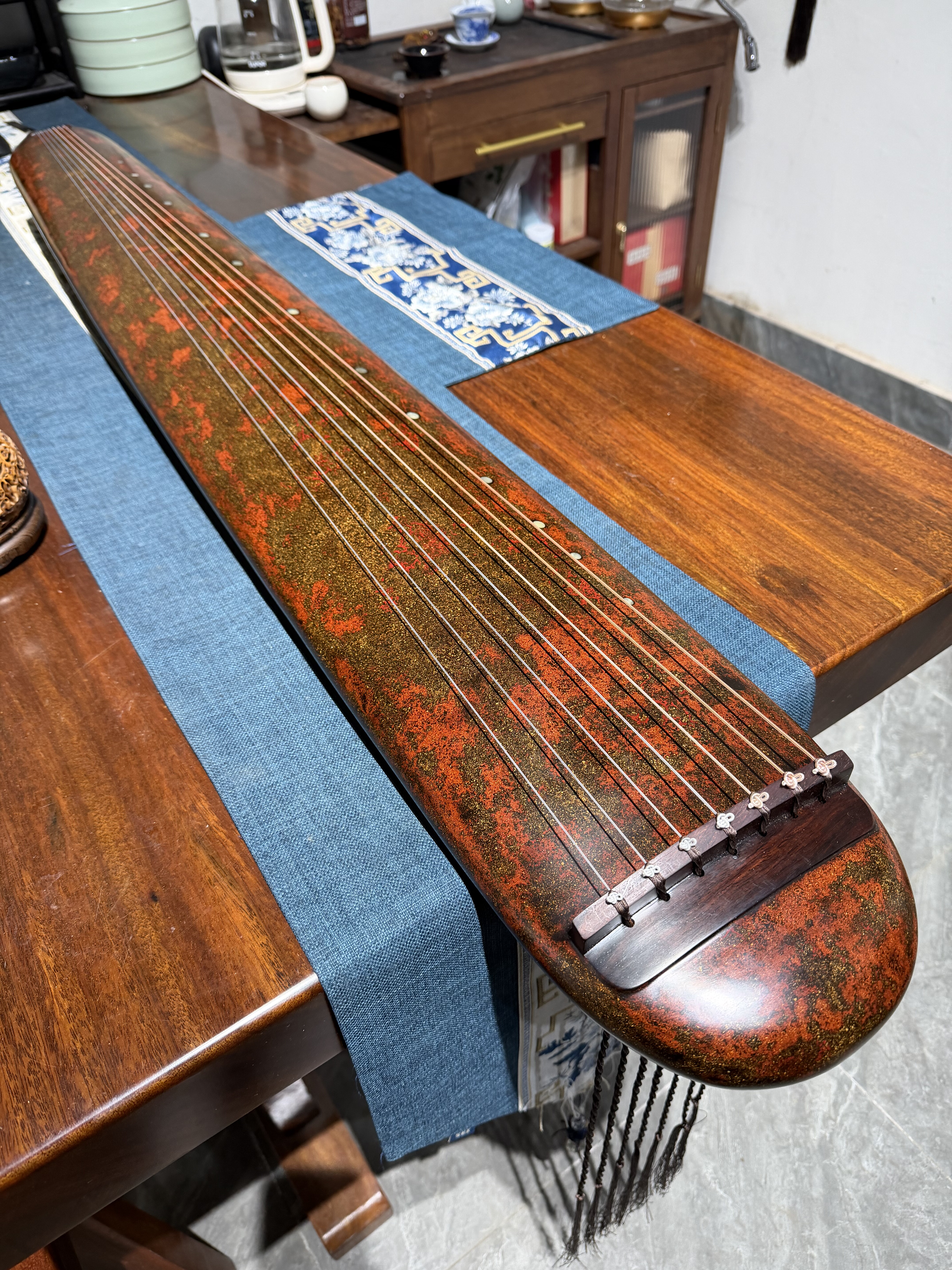 一铭老师斫纯生漆纯鹿角霜老杉木混沌式纯手工缎纹古琴演奏收藏级