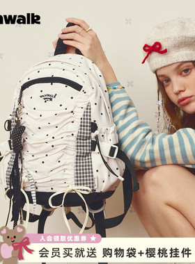 VANWALK糯米团 抽绳褶皱休闲双肩包大容量女学生款通勤书包背包