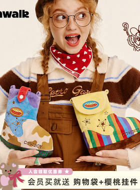 VANWALK牛仔系列 复古靴子包公仔包女礼物斜挎包新款毛绒单肩小包