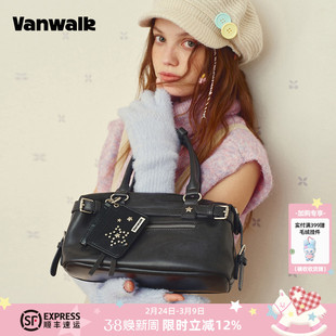 VANWALK糯米团 通勤包包大容量机车保龄球包女小众手提单肩斜挎包