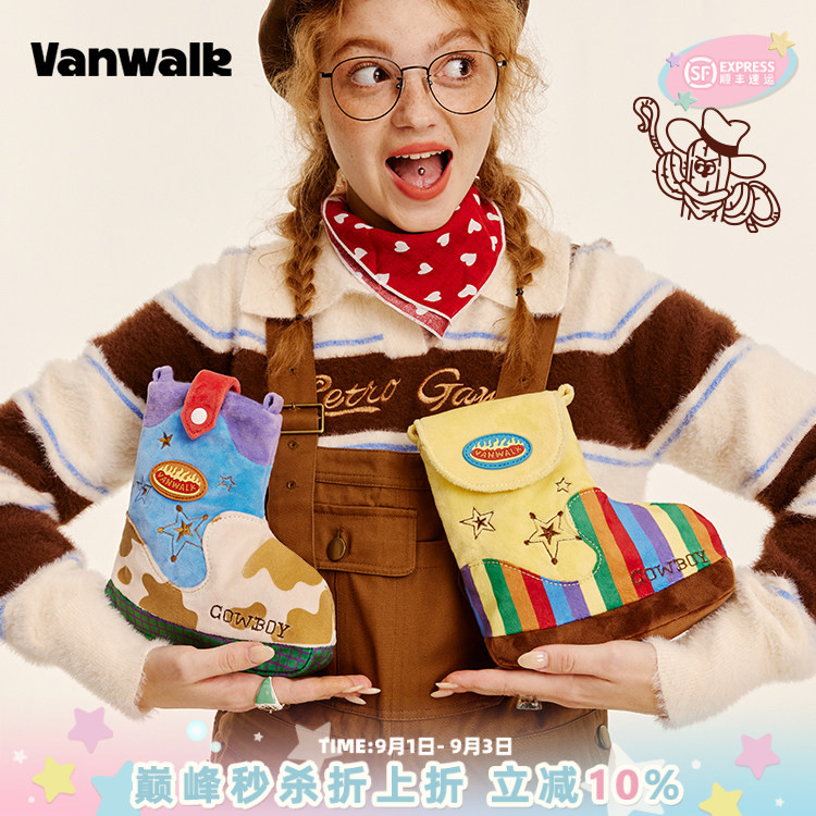 vanwalk/出走复古斜跨靴子包礼物图片